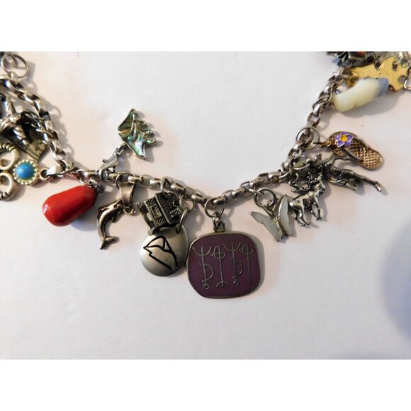 Vintage World Travel Charm Necklace 51 Unique Charms Sterling Silver Mixed Metal - Picture 5 of 15